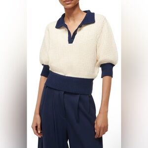 STAUD Altea Cotton Blend Sweater Jumper Cream and Navy Size S NWOT